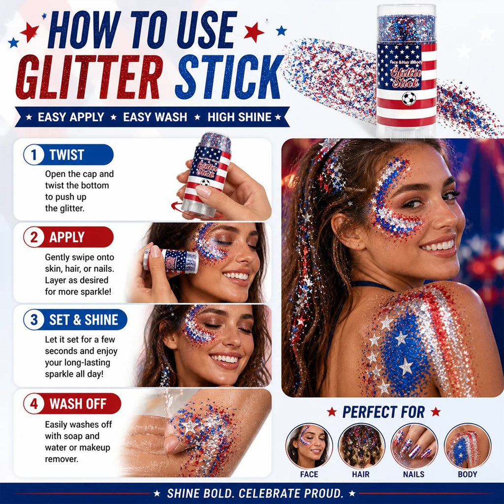 4th of July Glitter Stick✨🔔Red, White & Blue Body & Hair Sparkle